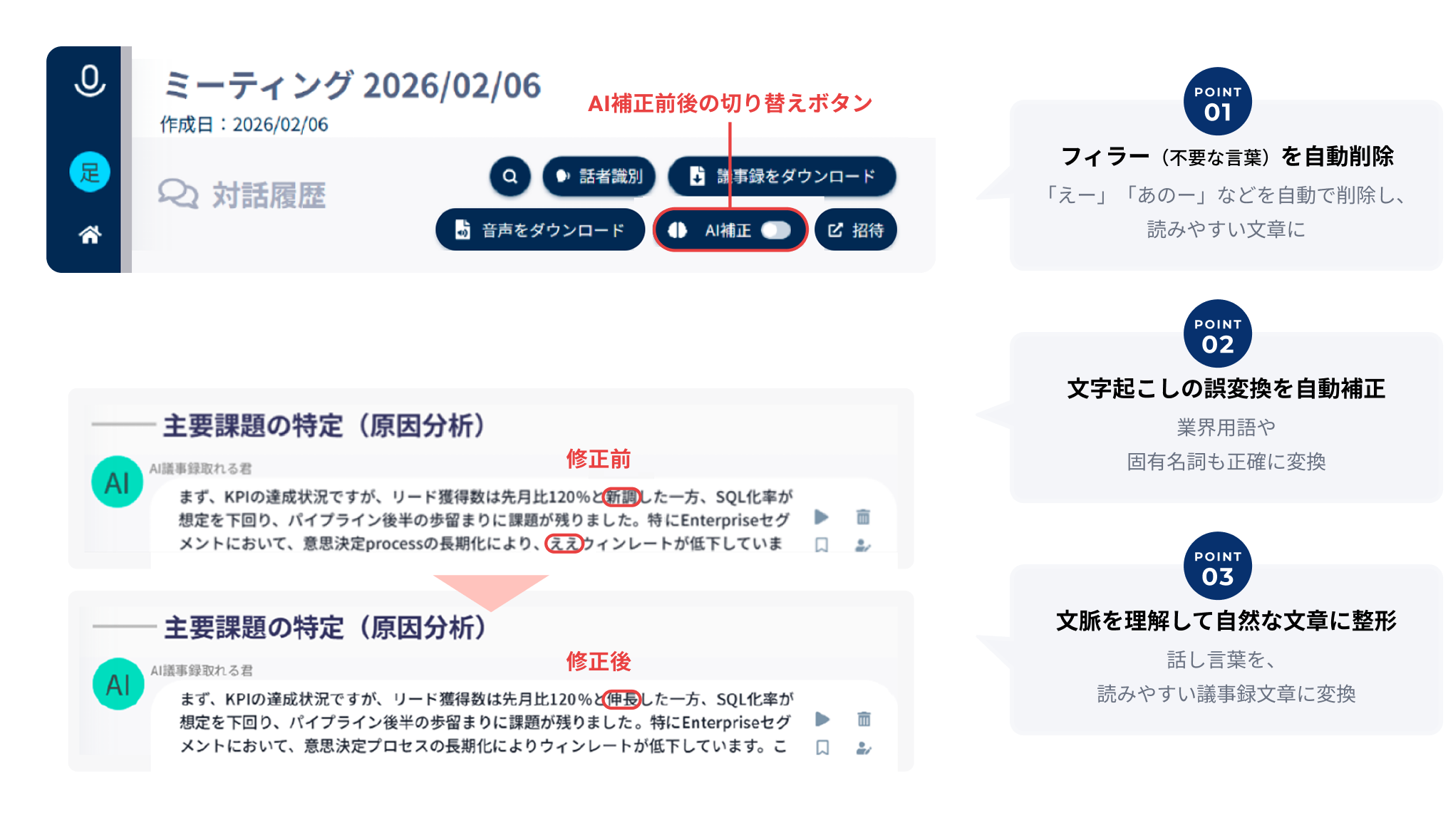 AI補正の画面例と3つのポイント